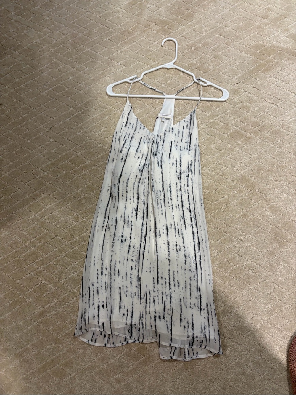 Lavender Brown White Dress with Black Brushstroke Print